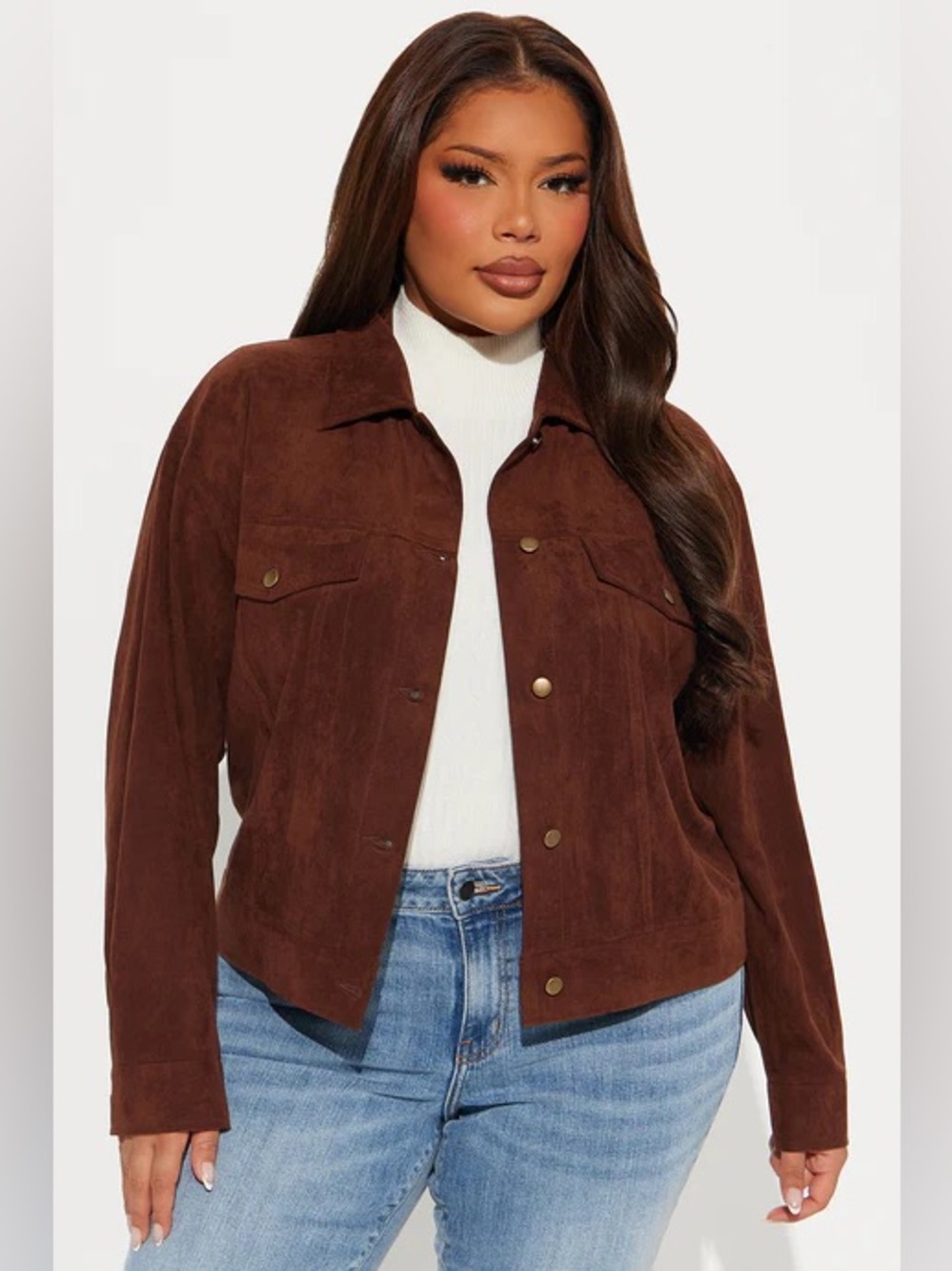 Raven Faux Suede Cropped Jacket - Brown - Picture 4 of 5